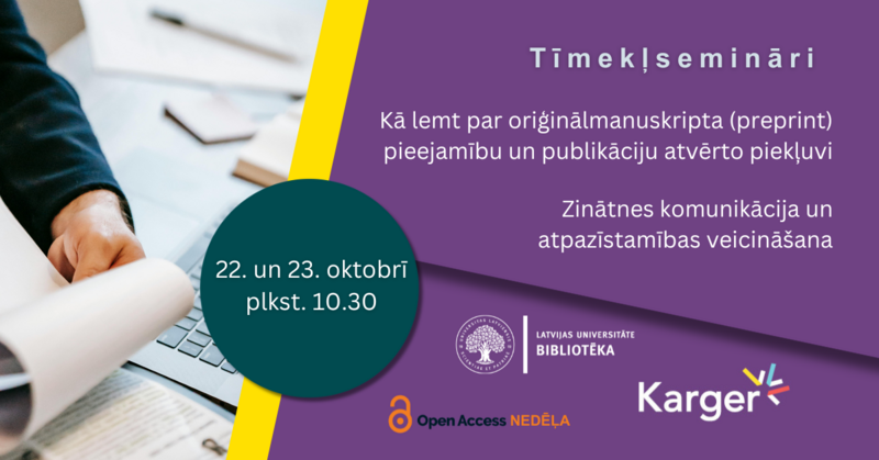 LU bibliotēka un KARGER izdevniecība aicina uz tīmekļsemināriem par zinātnisko rezultātu atpazīstamības veicināšanu